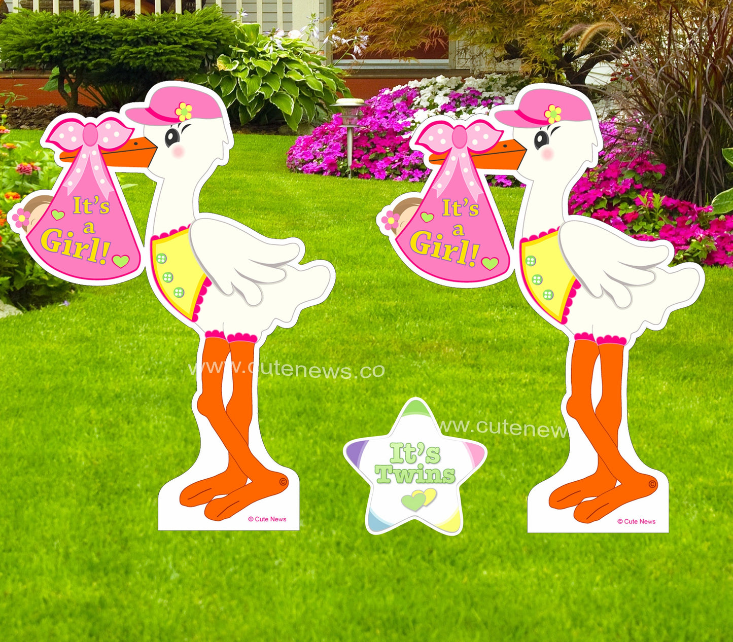 Twin Stork Yard Signs: Baby Announcement, Welcome Home Decoration