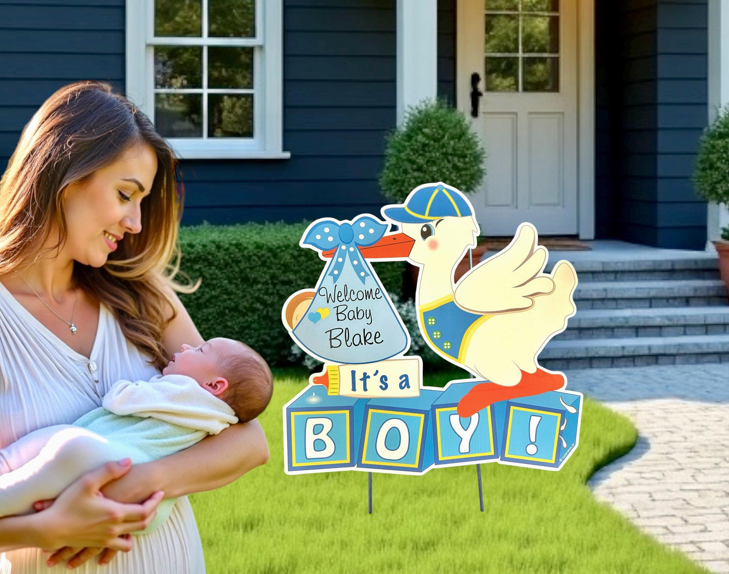 Stork Yard Sign: Newborn Baby Announcement, Sibling Star Signs, Outdoor Welcome Home Decor