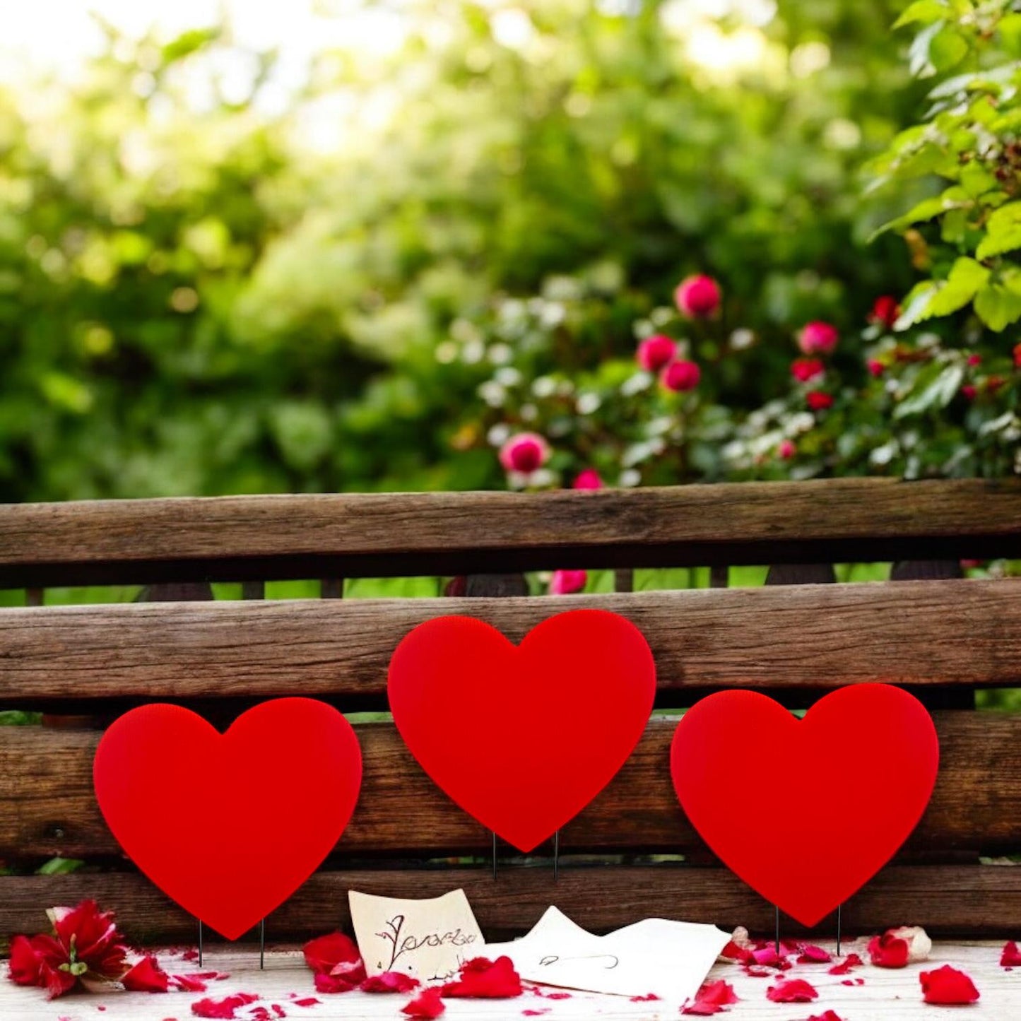 Red Heart Valentine's Day Yard Signs: Outdoor Party Decor (Set of 3)