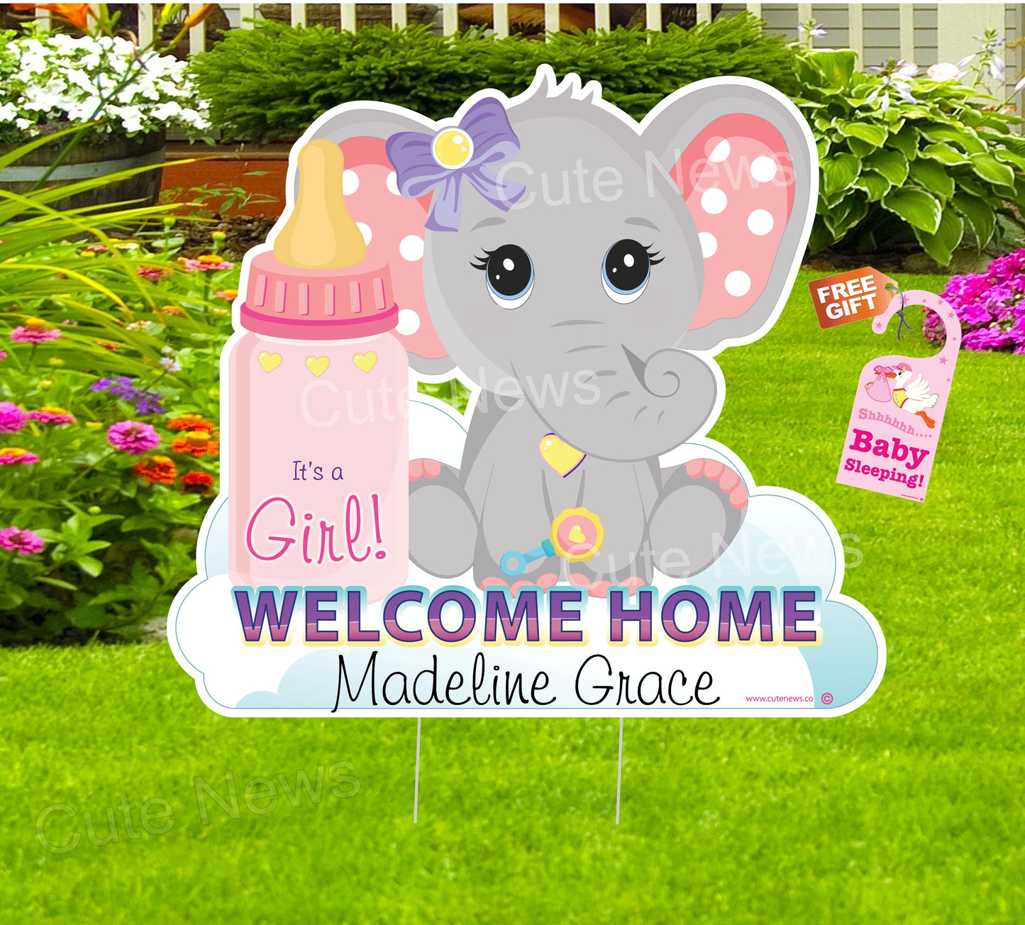 Elephant Welcome Home Baby Yard Sign: Personalized Newborn Arrival