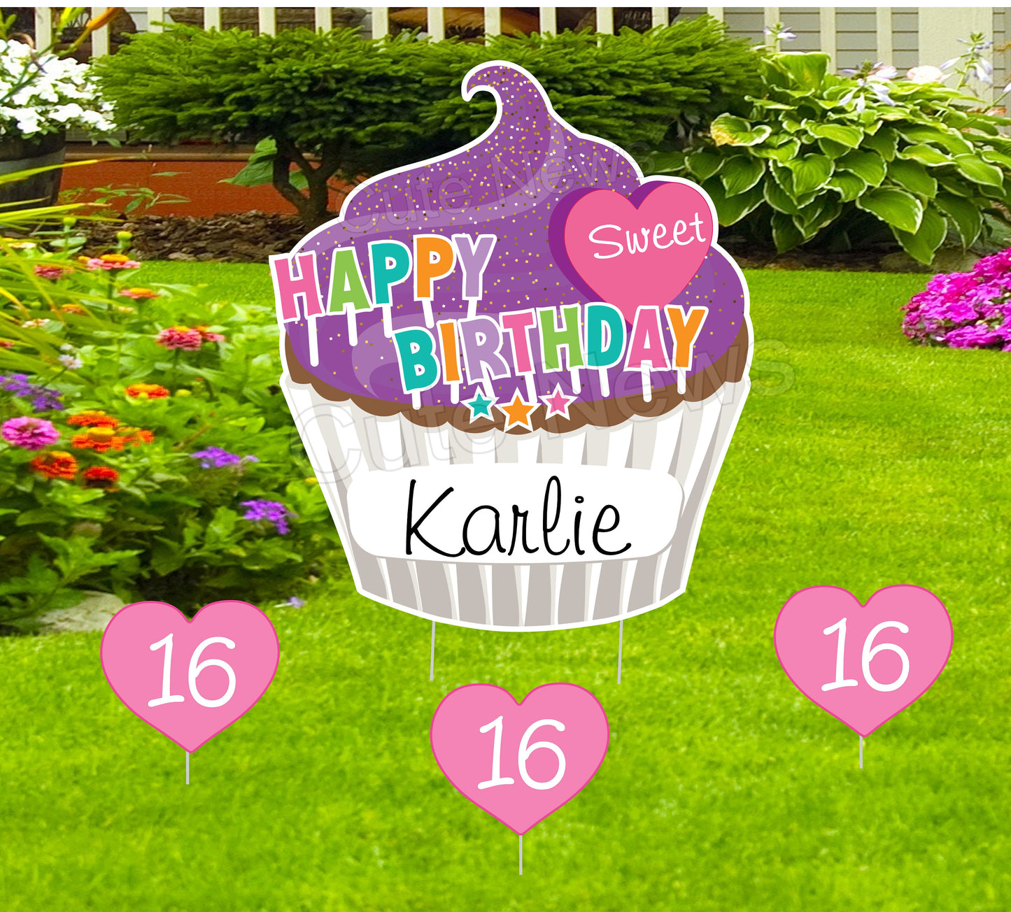 Sweet 16 Birthday Yard Sign: Cupcake Party Decoration