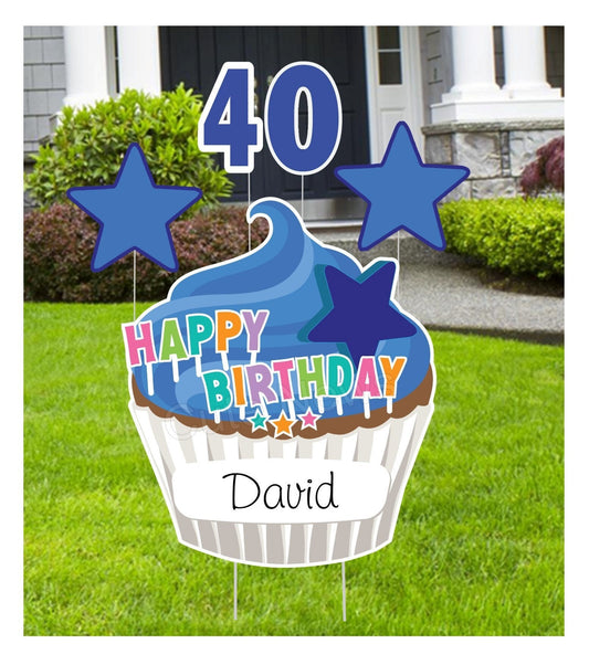 40th Birthday Cupcake Yard Sign: Personalized Lawn Decor