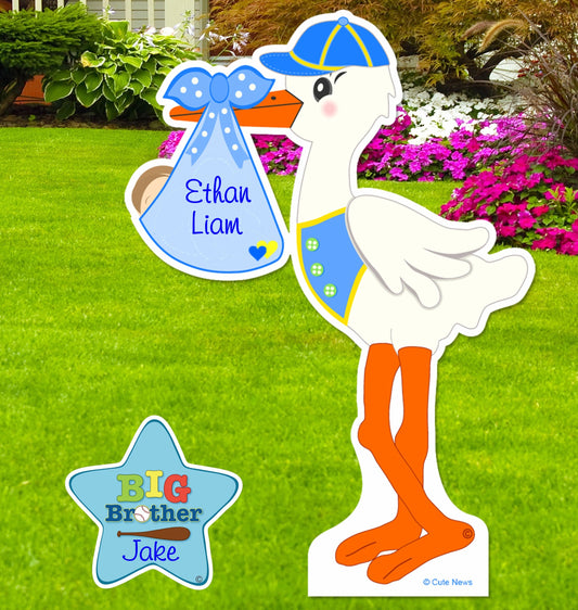 It's a Boy Yard Stork Sign, New Baby Birth Lawn Announcement, Welcome Home Custom Newborn Girl, Shower Gift, Big Brother Star, 4 feet tall