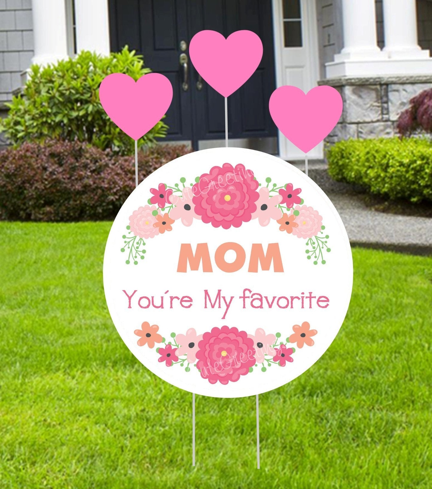 Personalized Mothers Day Yard Sign: Floral Outdoor Decor with Stakes