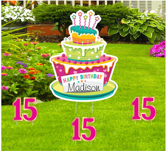 Quinceañera Cake Yard Sign: Happy 15th Birthday Outdoor Decor
