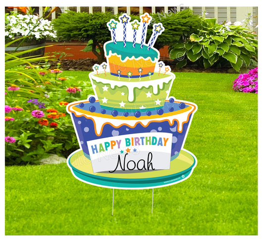 Happy Birthday Cake Yard Sign, Outdoor Party Decoration, Custom Lawn Banner – Birthday Gift for Him or Her – Personalized Sign