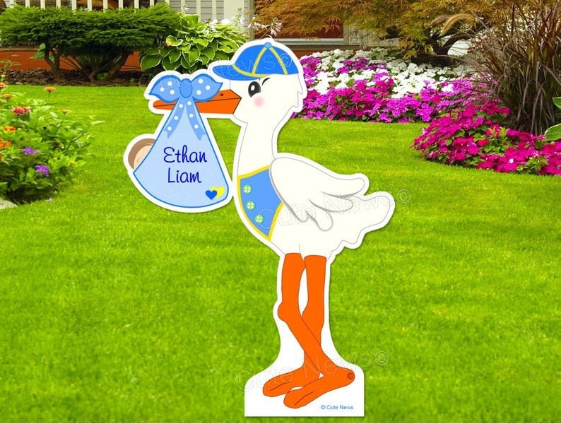 Personalized 4ft Lawn Stork Sign: It's A Boy or Girl - Baby Yard Announcement - Outdoor Decor