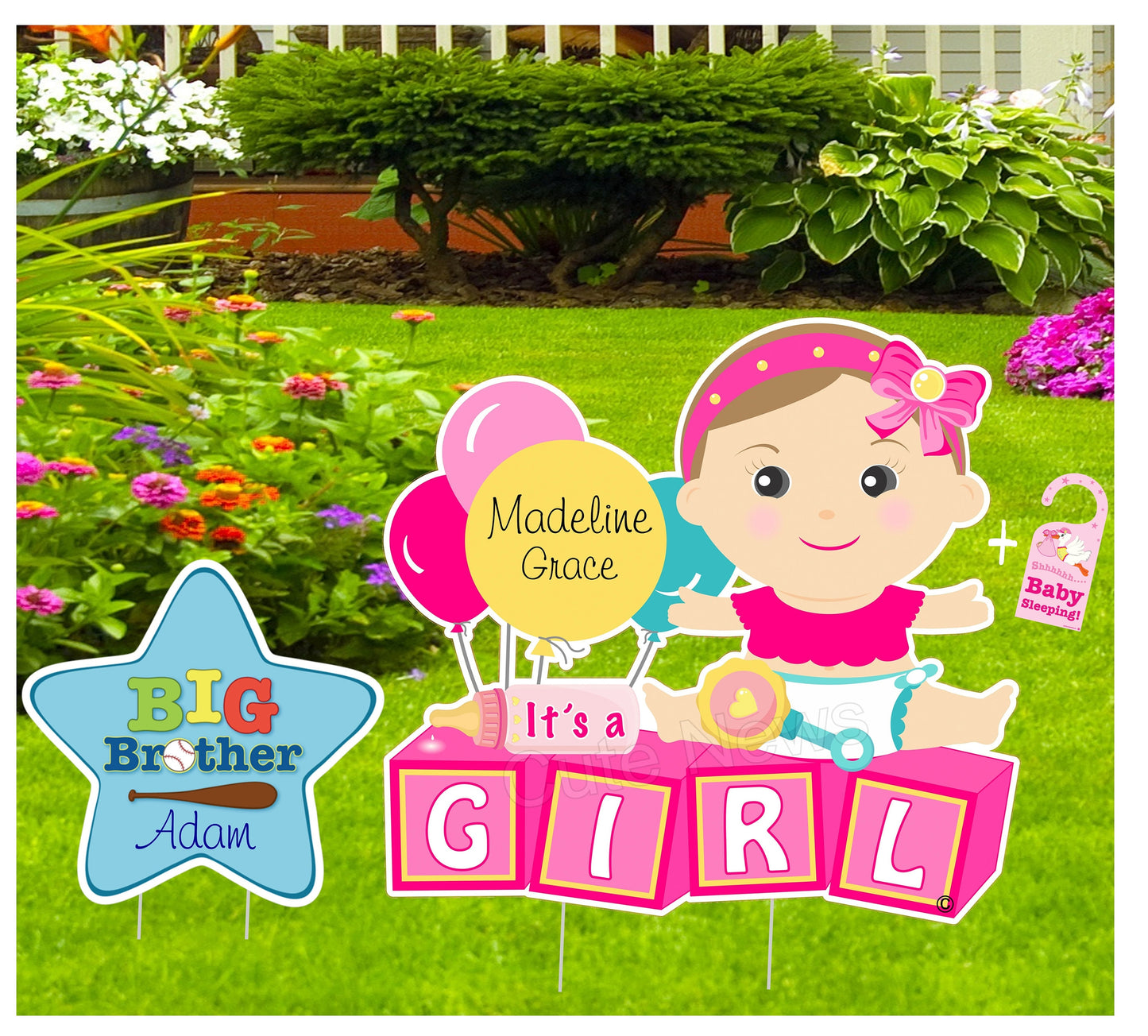 Welcome Home Baby Girl Yard Sign: Building Block Theme Decor