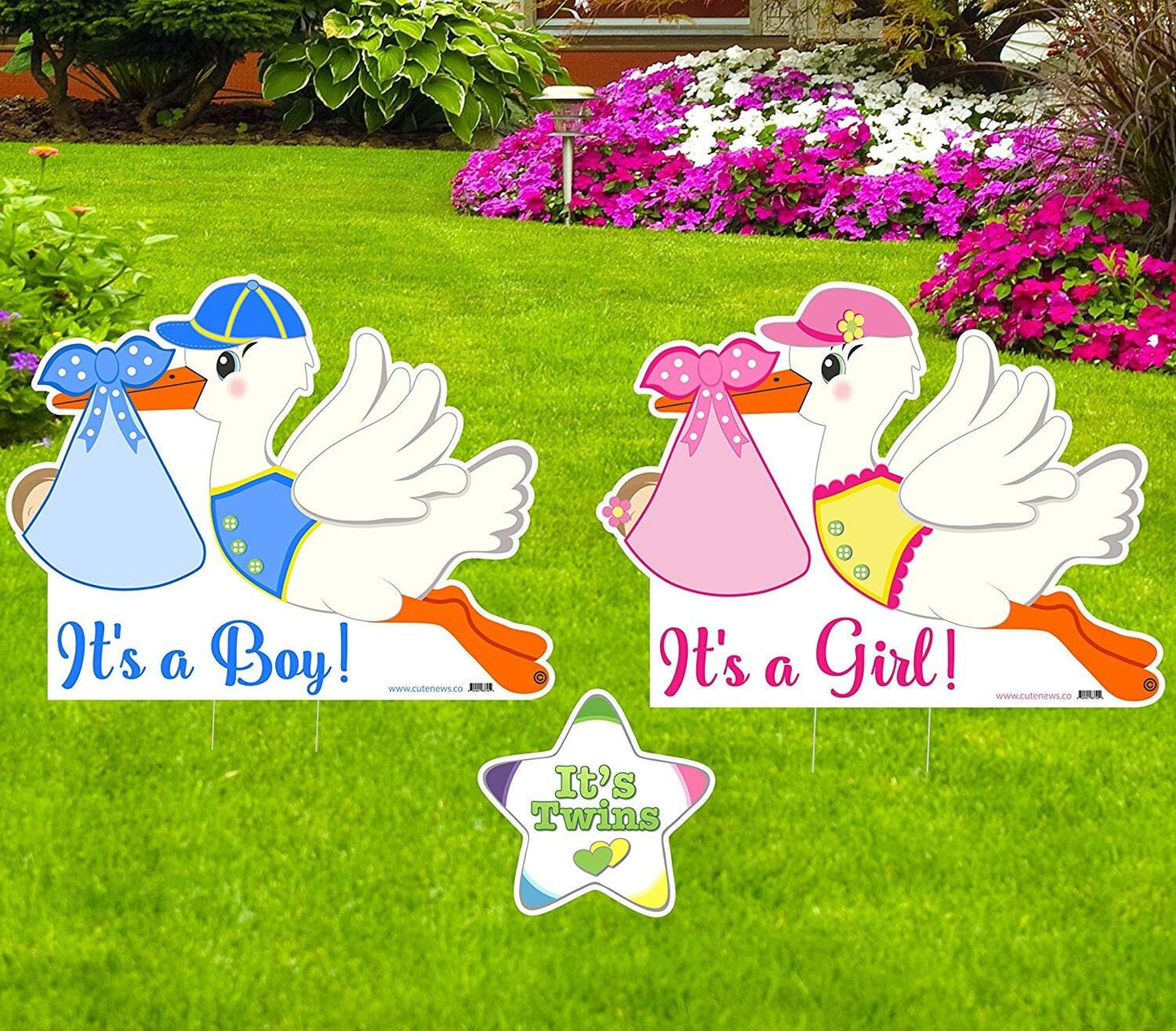 Twin Girls Stork Yard Sign: Personalized Newborn Announcement Decor