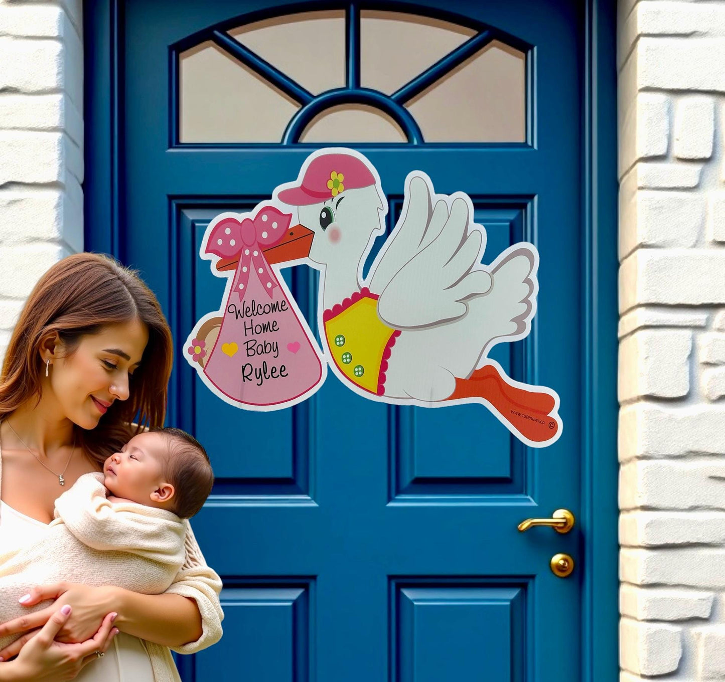 Personalized Stork Door Hanger: Welcome Home Baby Sign - Outdoor Decoration