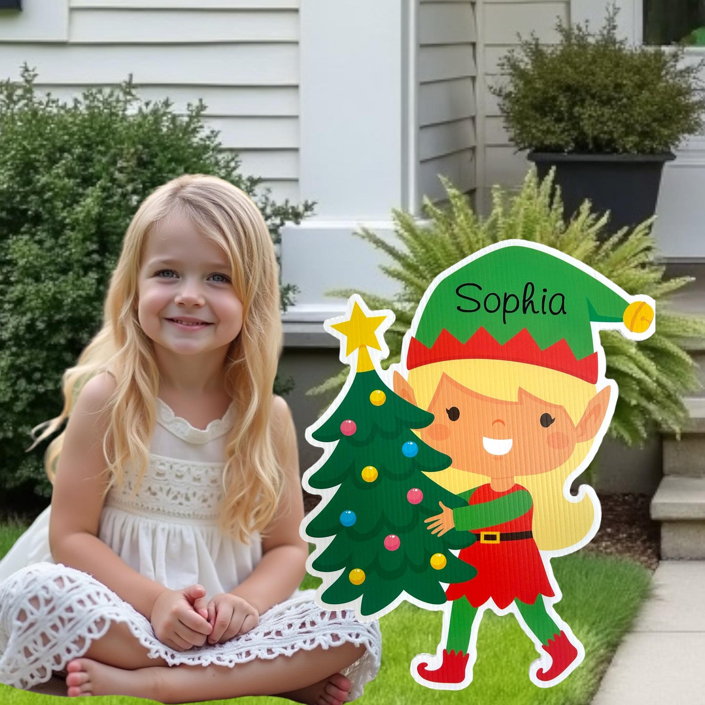 Personalized Christmas Elf Yard Sign: Multicultural Holiday Outdoor Decor