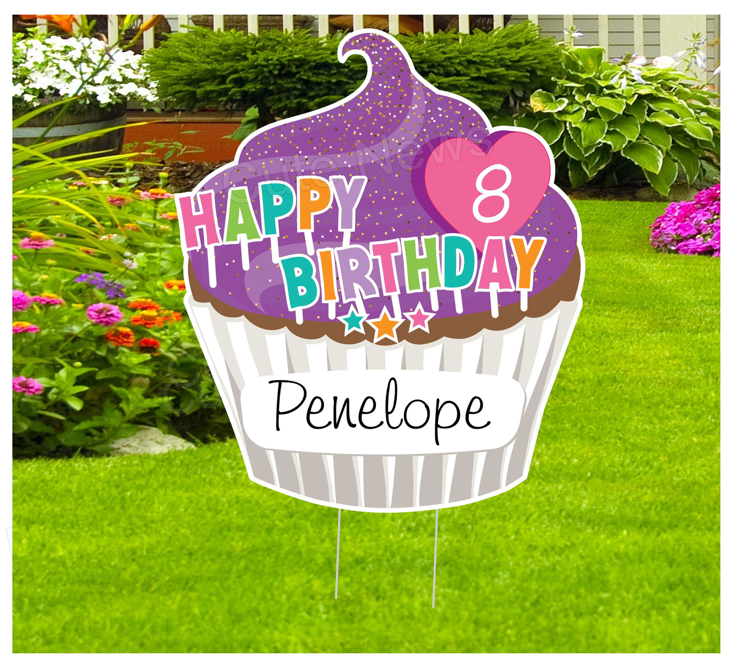 Personalized Cupcake Birthday Yard Sign Decoration - Honk Its My Birthday