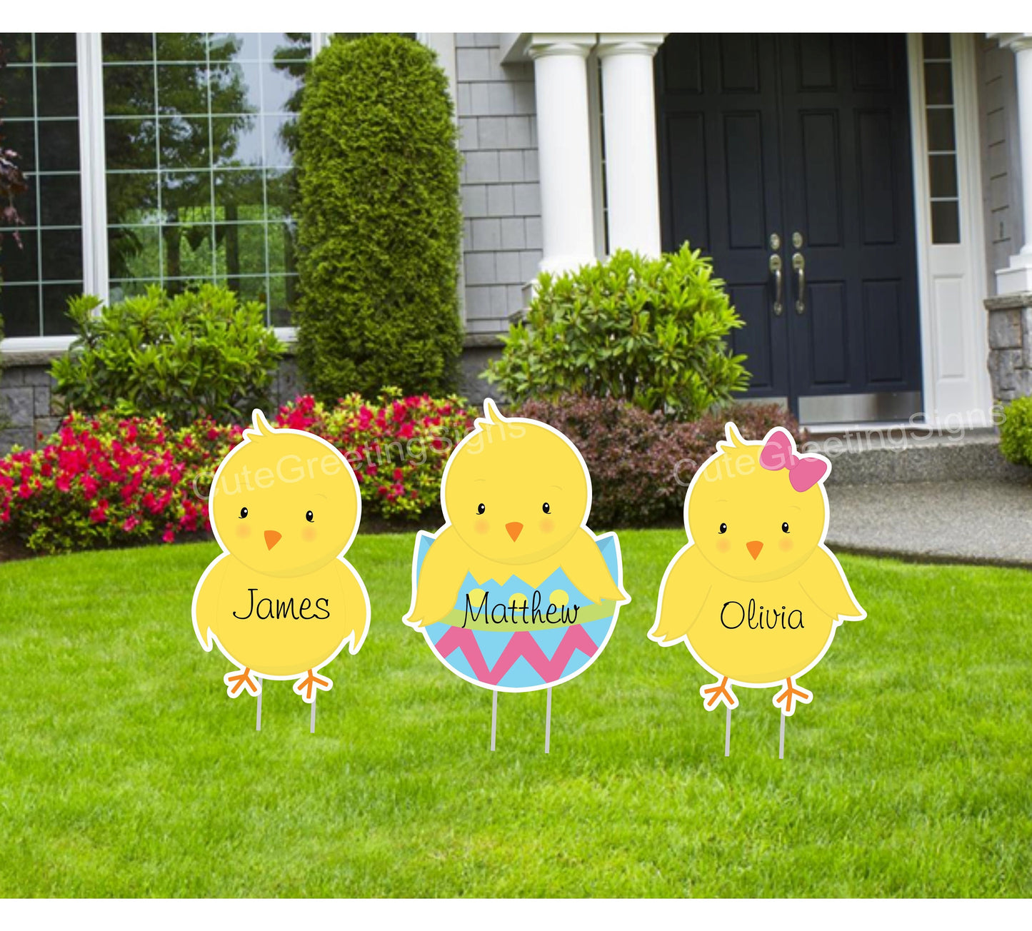 Personalized Easter Chick Yard Sign Set: Spring Lawn Decor