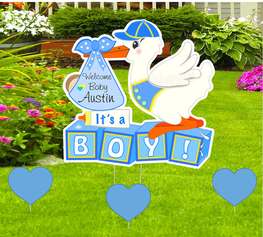 Personalized Stork Yard Sign: New Baby Announcement, Outdoor Shower Decor