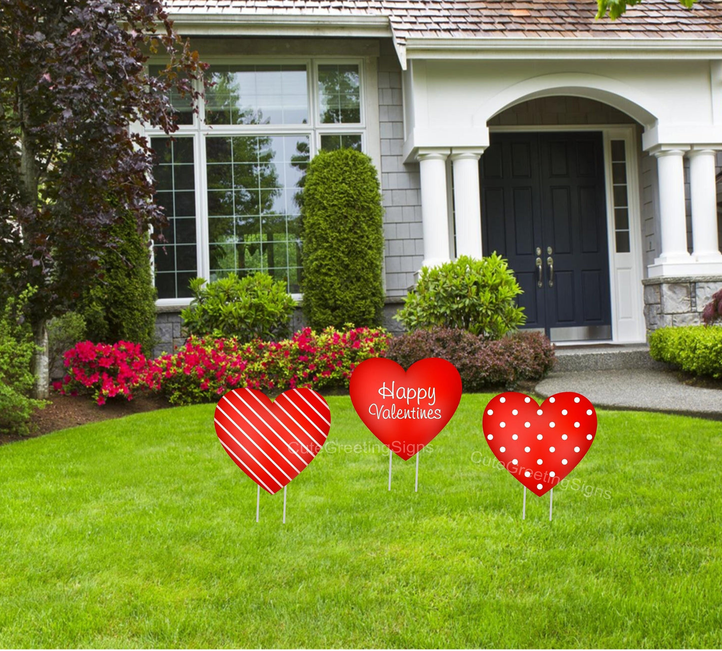 Valentines Day Heart Yard Signs: Red Holiday Decor, Set of 3