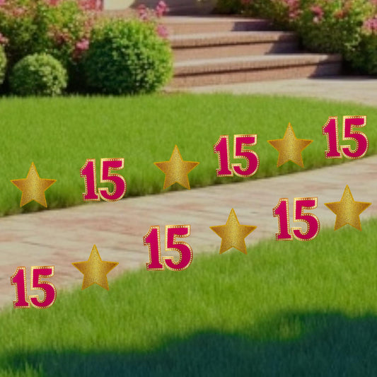 Sweet 15 Birthday Yard Sign: Outdoor Quinceañera Decor, Set of 12