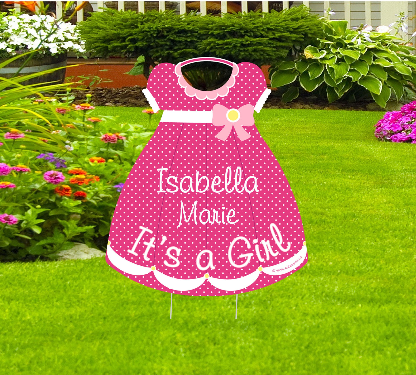 Personalized It's a Girl Yard Sign: Pink Dress, Baby Birth Announcement