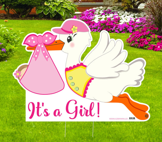 Its a Girl Stork Yard Sign: Welcome Home Baby Announcement
