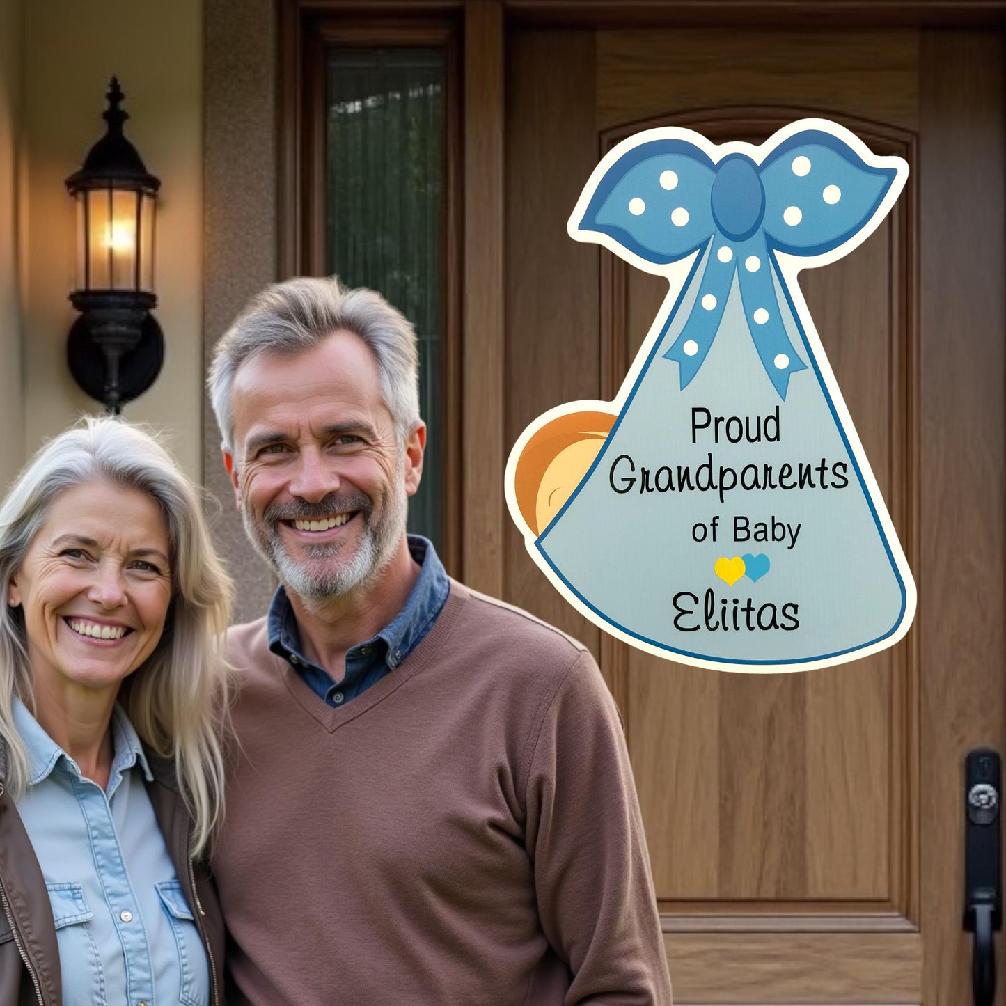 Proud Grandparents Stork Door Sign New Grandma Proud Grandpa Personalized Baby Stork Decoration Welcome Home Newborn Door Hanger Custom Gift