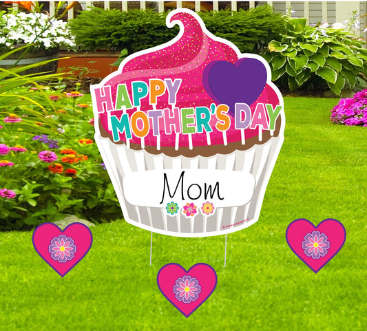 Personalized Mother's Day Cupcake Yard Sign: Outdoor Lawn Decoration