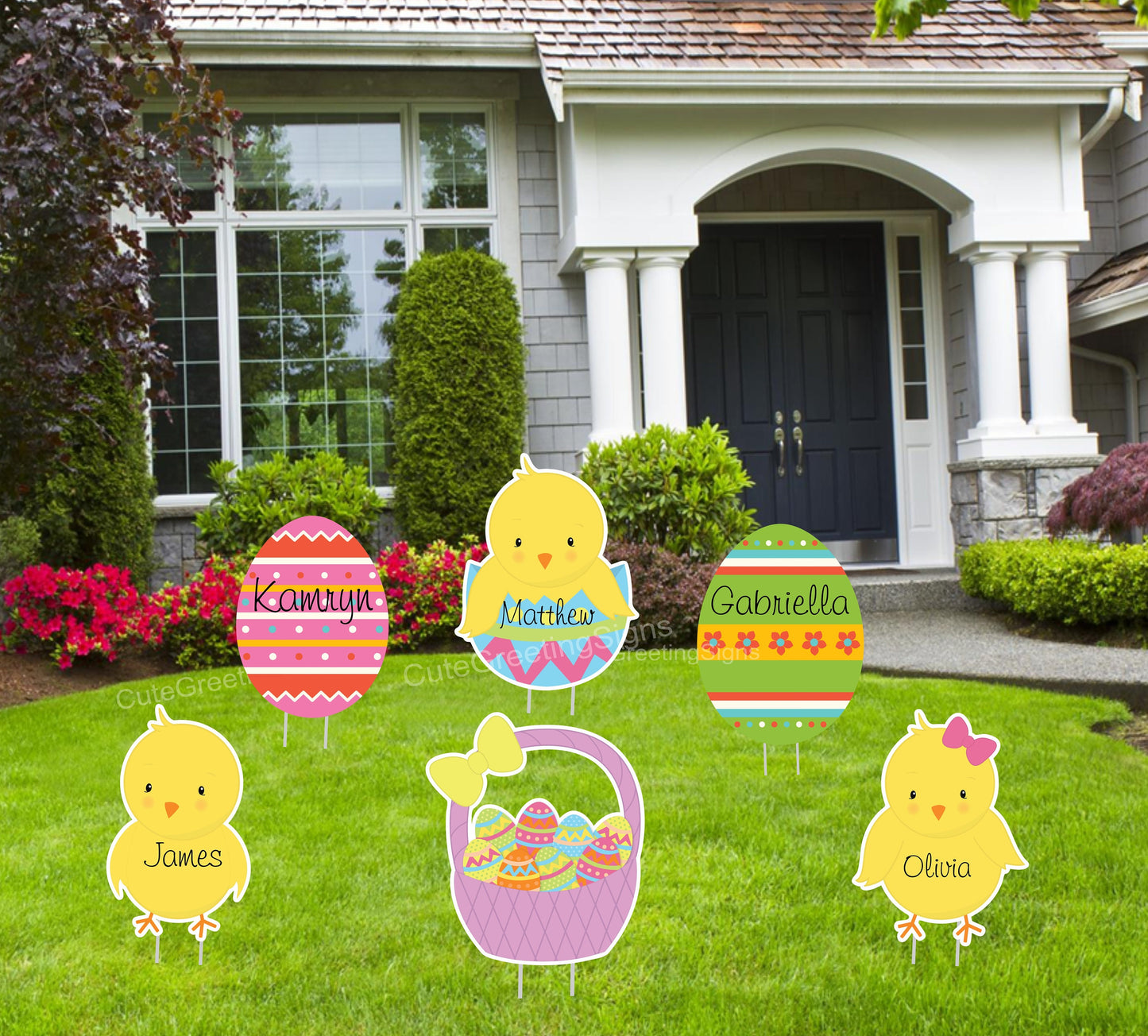 Easter Yard Decor: Basket & Egg Lawn Art with Stakes