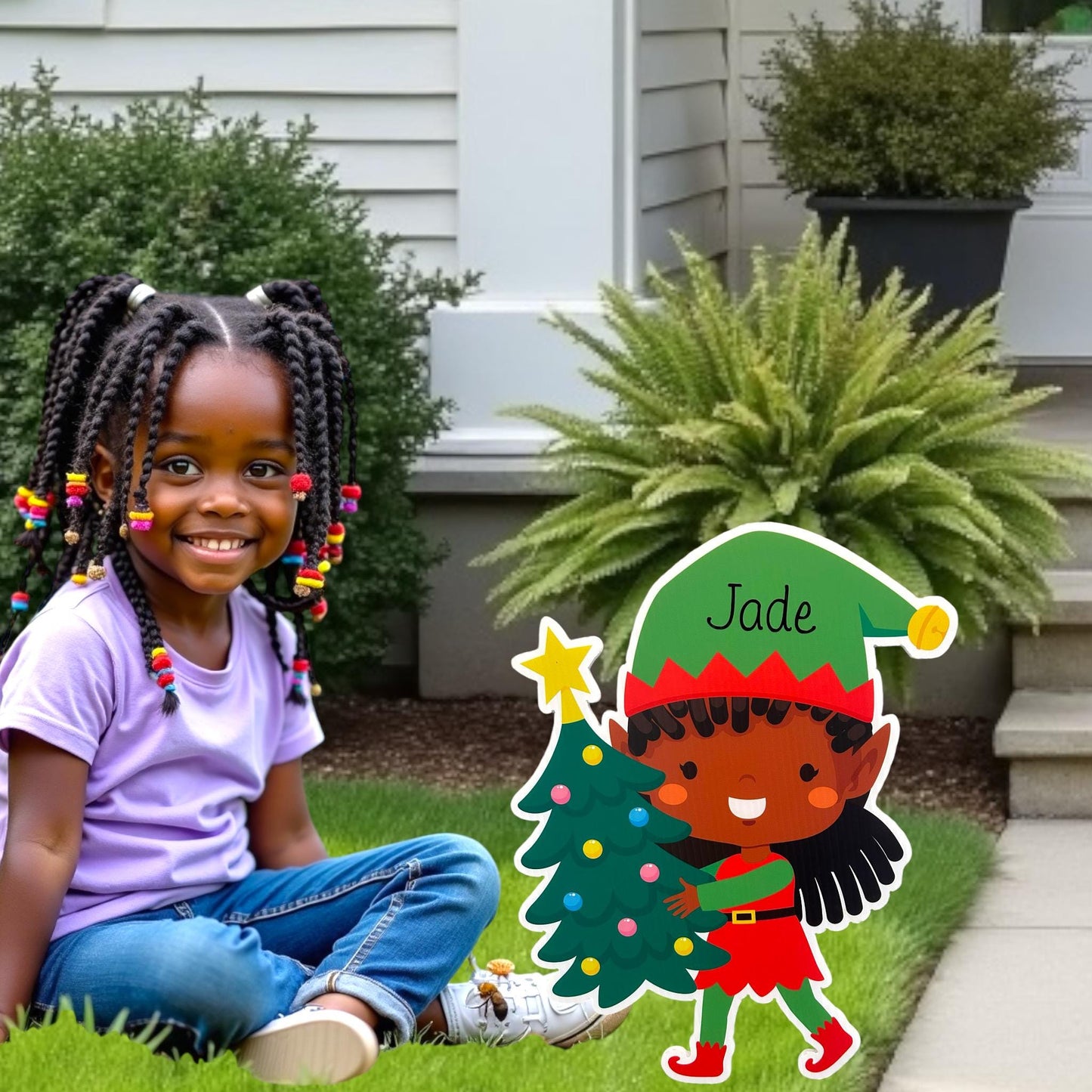 African American Personalized Christmas Elf Lawn Decoration Sets, Outdoor Holiday Signs, Custom Name Elves Yard Art Cutouts, Gift for Kids