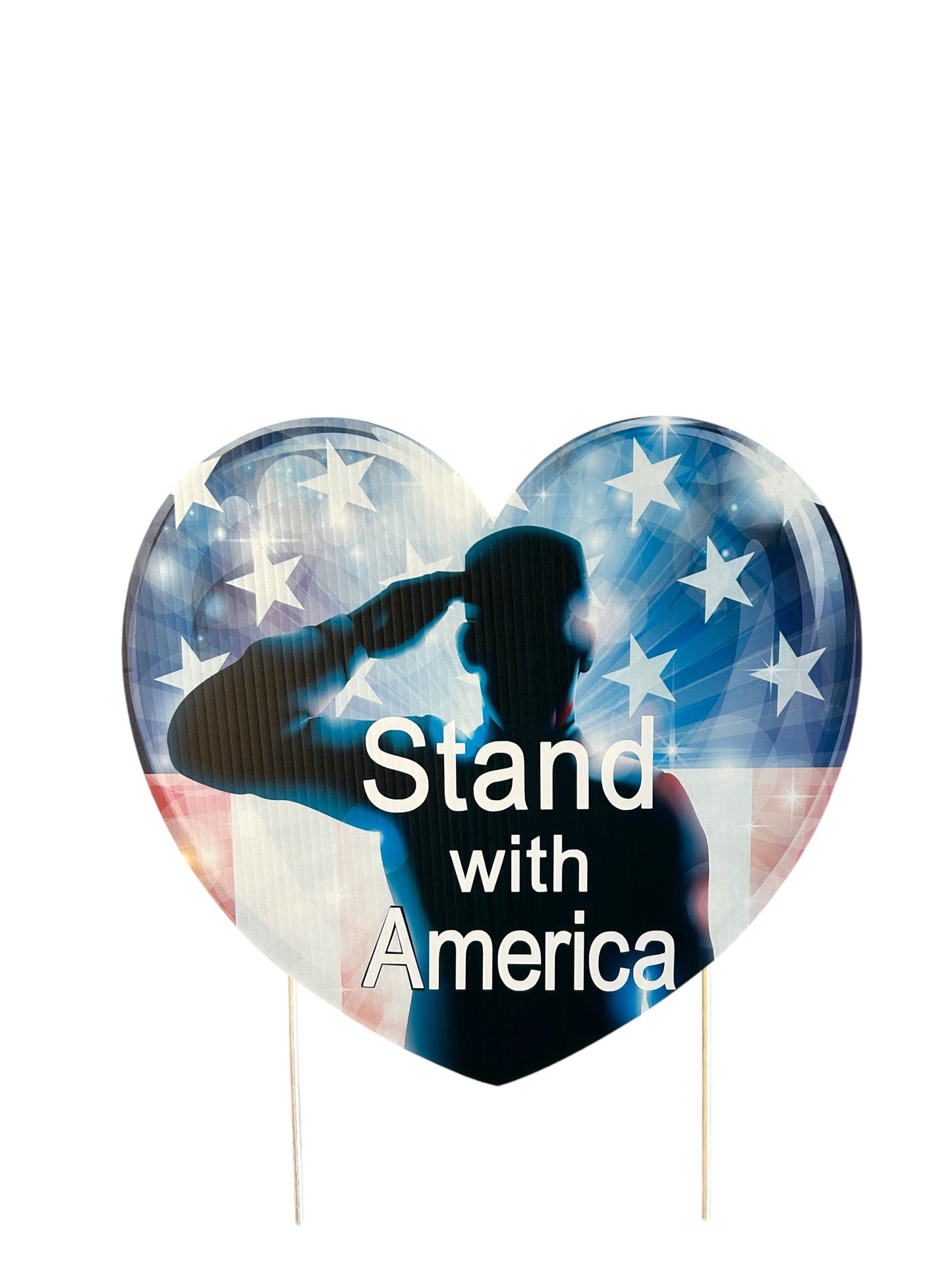Patriotic Heart Yard Sign: Stand with USA, American Flag Lawn Decor
