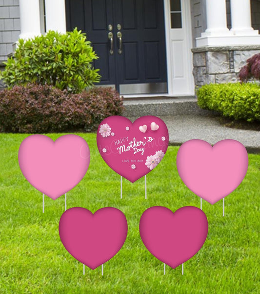Mother's Day Heart Yard Signs: Pink Outdoor Lawn Art Decor