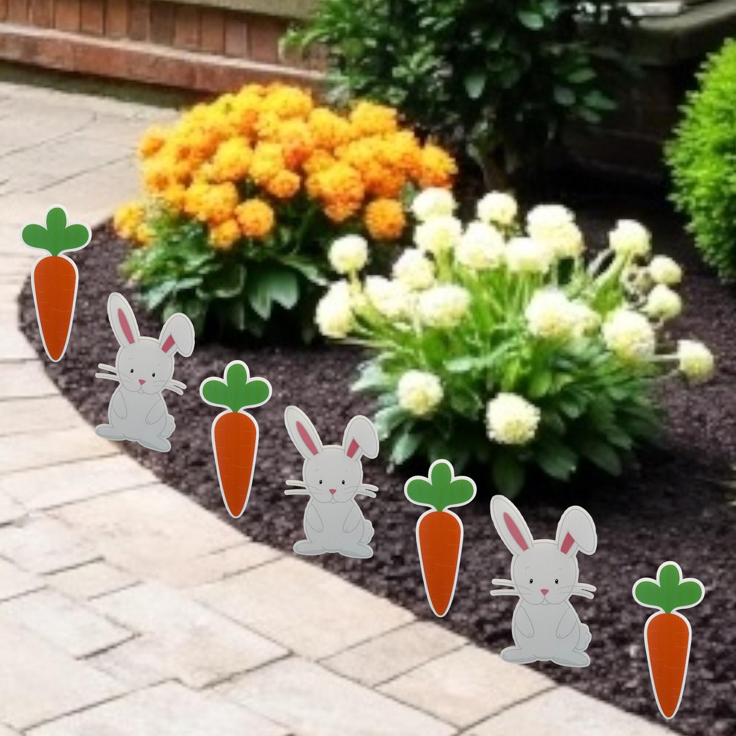 Easter Yard Decor Signs: Bunny, Egg & Carrot Lawn Art - Set of 12