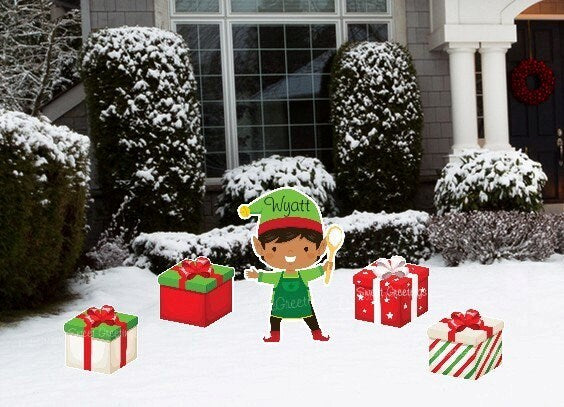 Personalized Christmas Elf Yard Sign Set: Holiday Lawn Ornament - Outdoor Decor