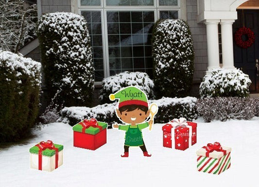 Personalized Christmas Elf Yard Sign Set: Holiday Lawn Ornament - Outdoor Decor