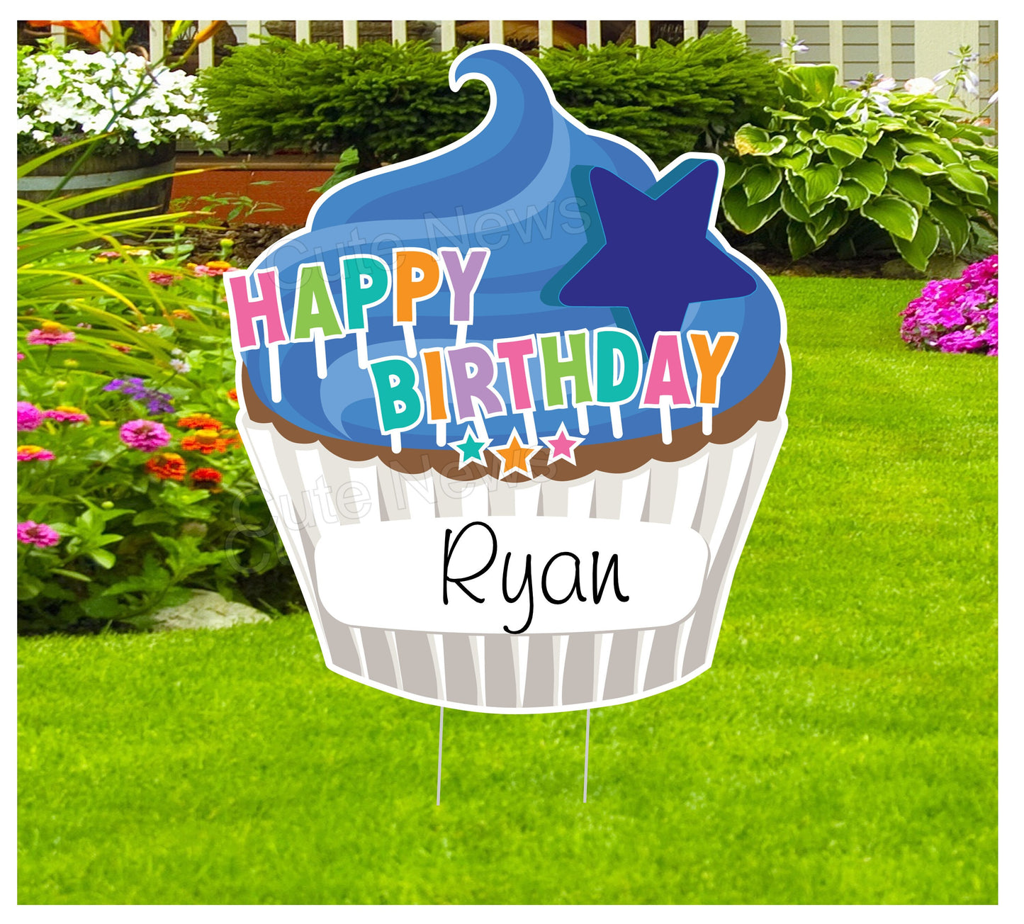 Personalized Cupcake Birthday Yard Sign: Outdoor Party Decor