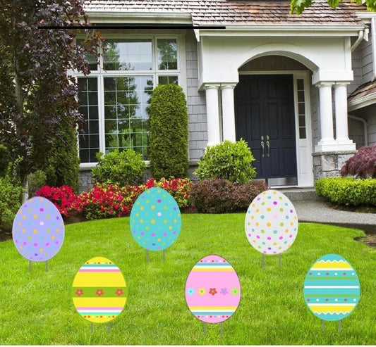 Easter Egg Yard Signs: Spring Outdoor Lawn Decor - Set of 6