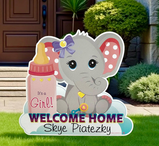 Welcome Home Baby Sign, Its a Girl, Boy Yard Decor, Personalized Elephant Newborn Arrival Art, Neutral Birth Announcement, Stork Shower Gift