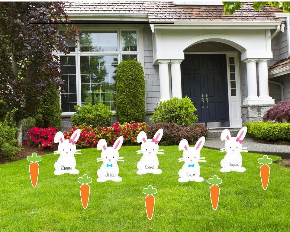 Easter Bunny & Carrot Yard Decor - 10 Piece Set - Outdoor Decoration