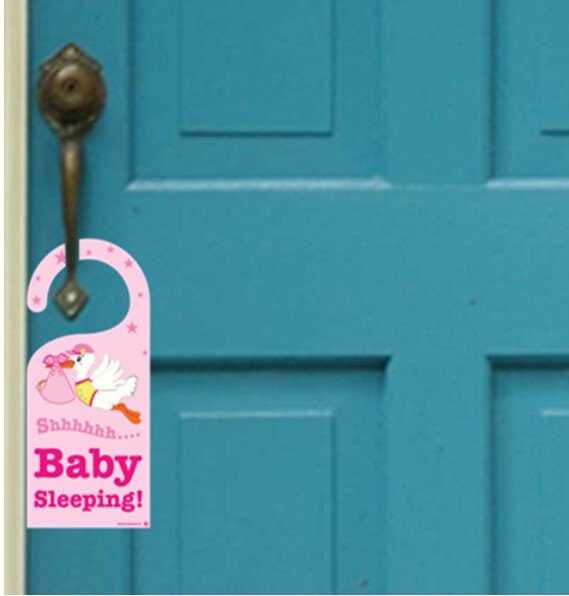 Baby Sleeping Door Hanger: Stork Announcement, Pink Shower Gift