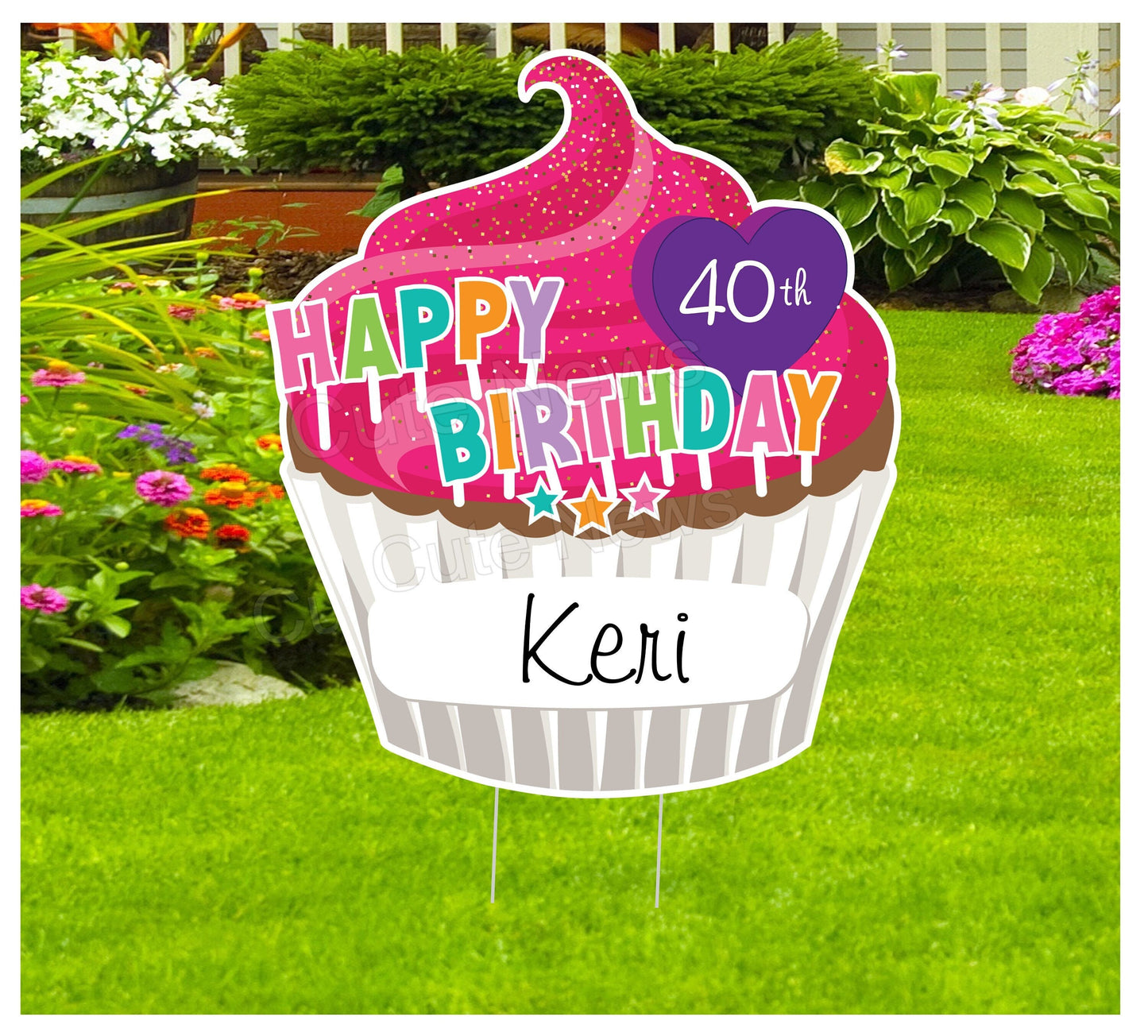 40th Birthday Cupcake Yard Sign: Personalized Lawn Decor