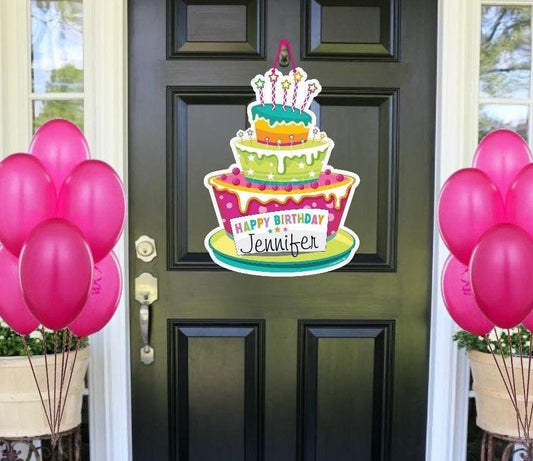 Personalized Birthday Cake Door Hanger: Custom Party Decor