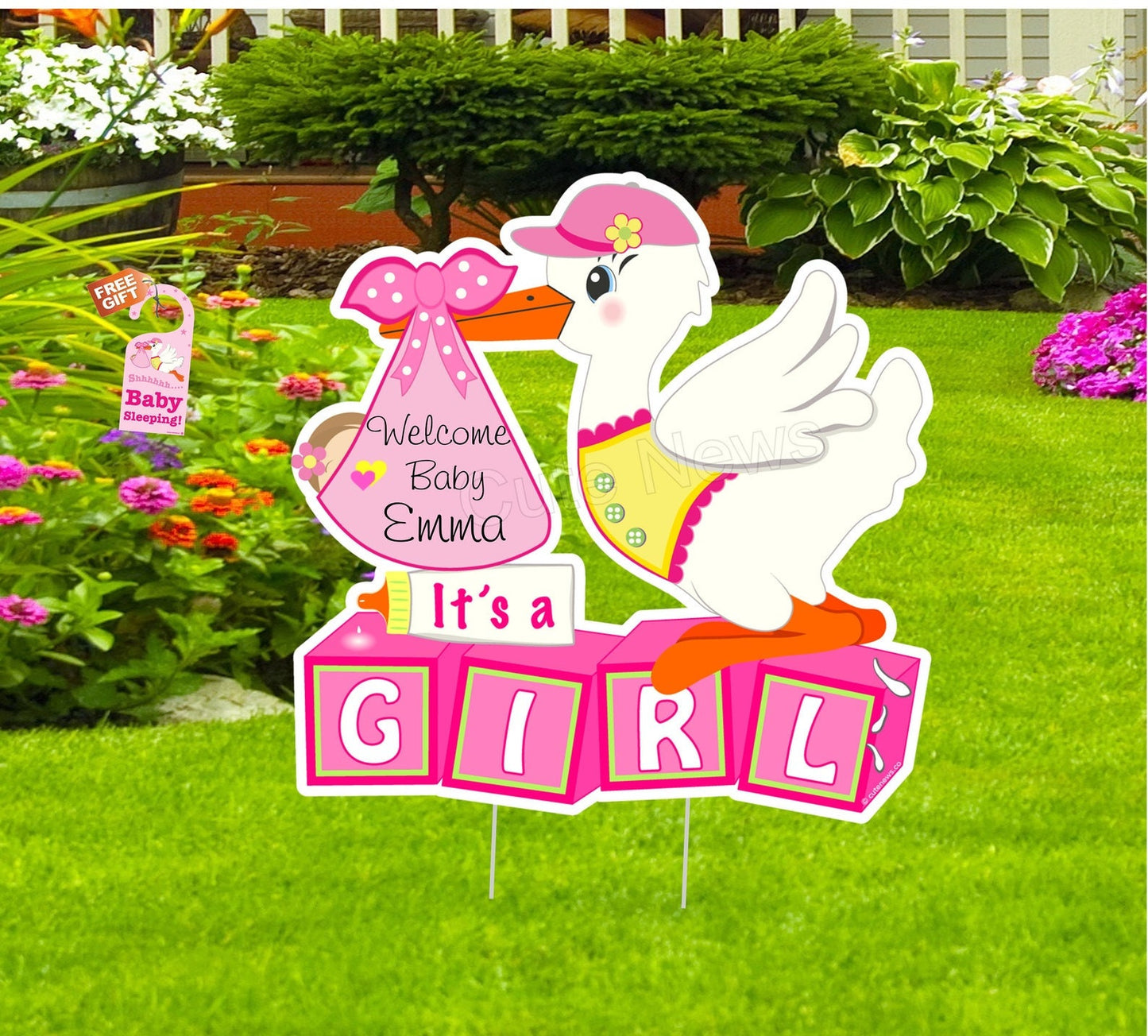 Personalized Stork Yard Sign: Baby Shower Outdoor Lawn Decor