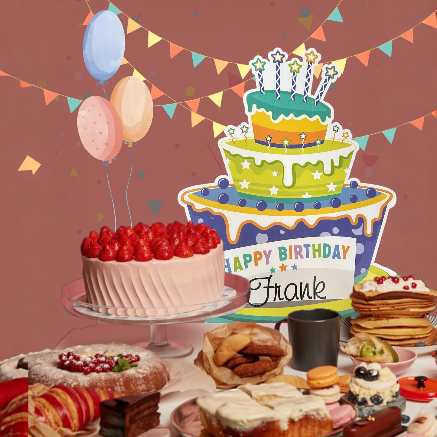 Personalized Birthday Cake Yard Sign: Mom, Dad, Outdoor Party Decor