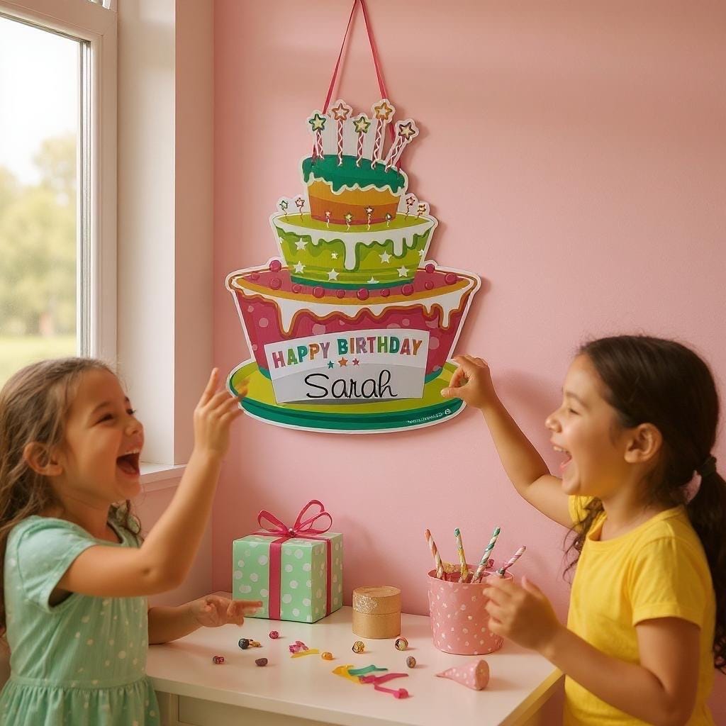 Personalized Happy Birthday Cake Door Sign: Outdoor Party Decoration