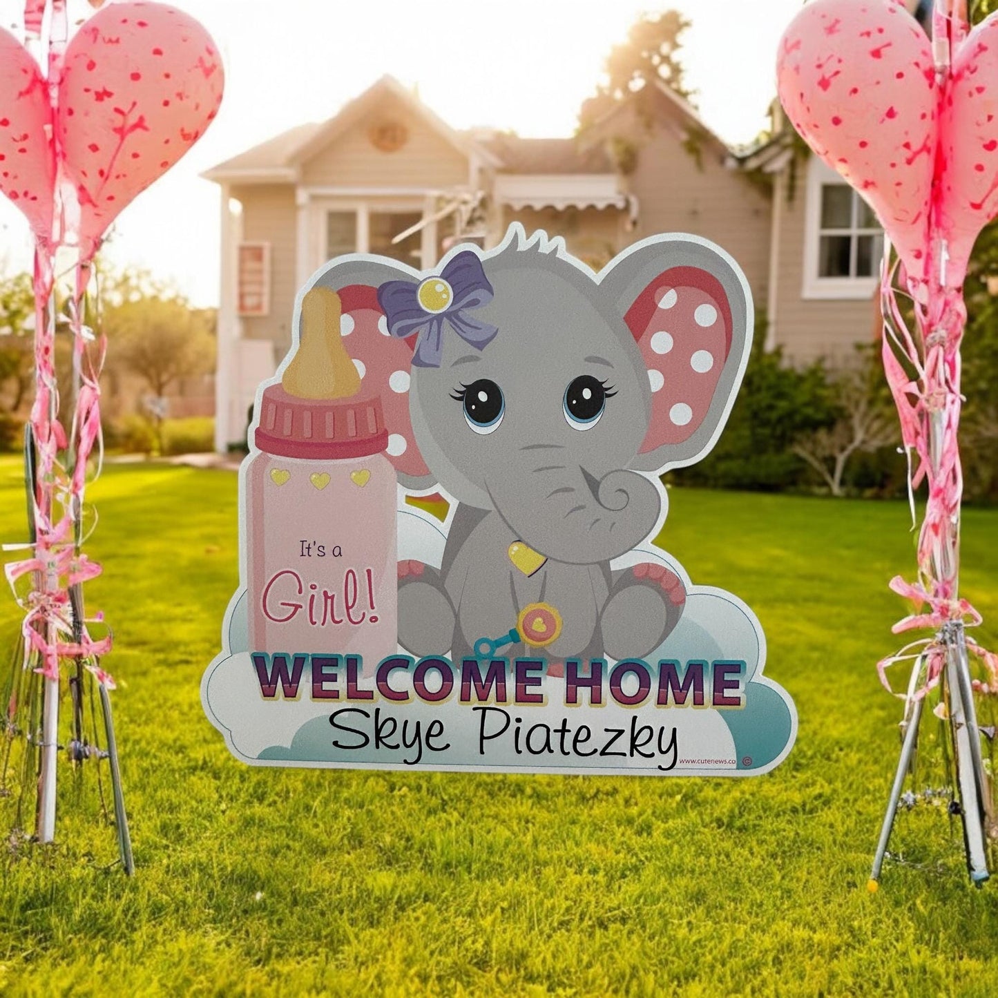 Welcome Home New Baby Elephant Yard Sign, Custom Name Its a Girl, Personalized Lawn Birth Announcement Newborn Arrival Stork Decoration Card
