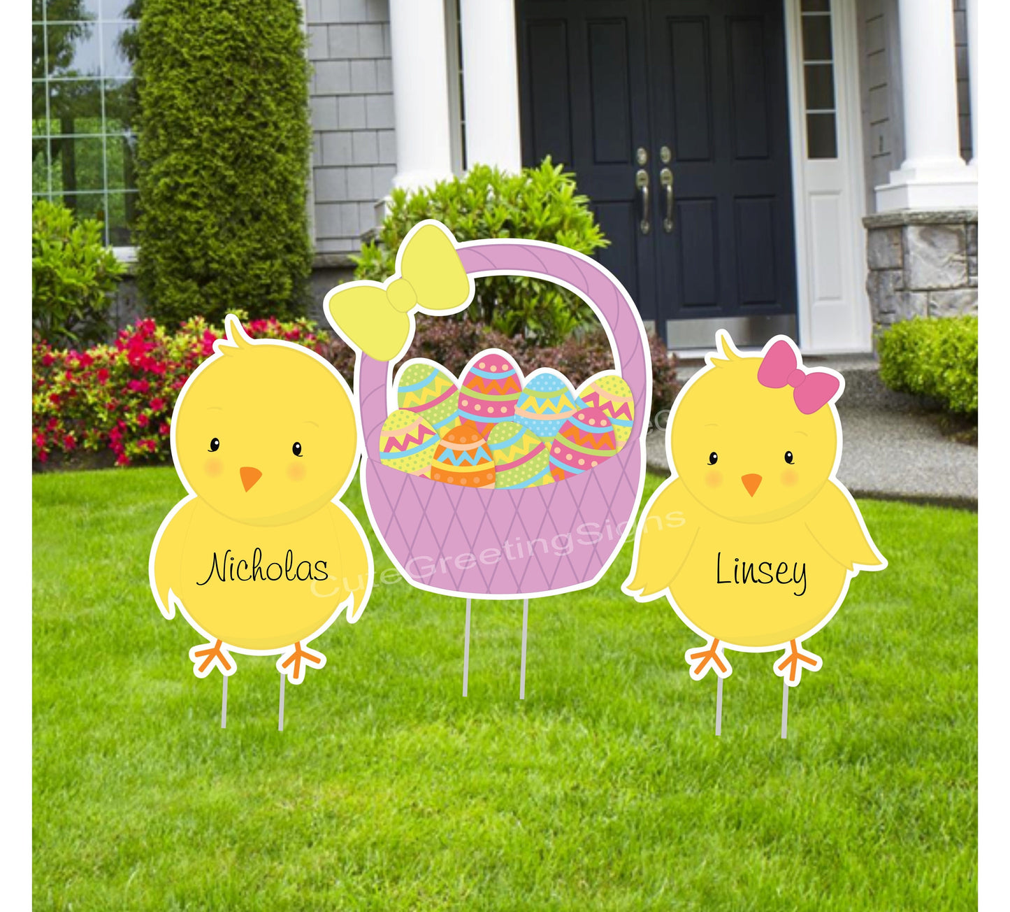 Easter Egg Yard Sign Set: Outdoor Holiday Lawn Decor