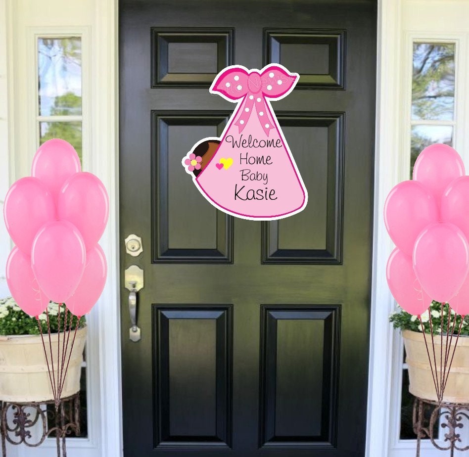 Personalized Stork Baby Announcement: Afro Baby Wreath, Hospital Door Hanger
