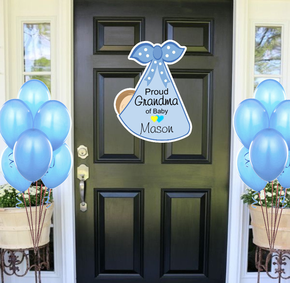 Proud Grandparents Sign New Grandma Grandpa Door Hanger Decoration Custom Gift from Grandchildren Personalized Baby Welcome Newborn Banner