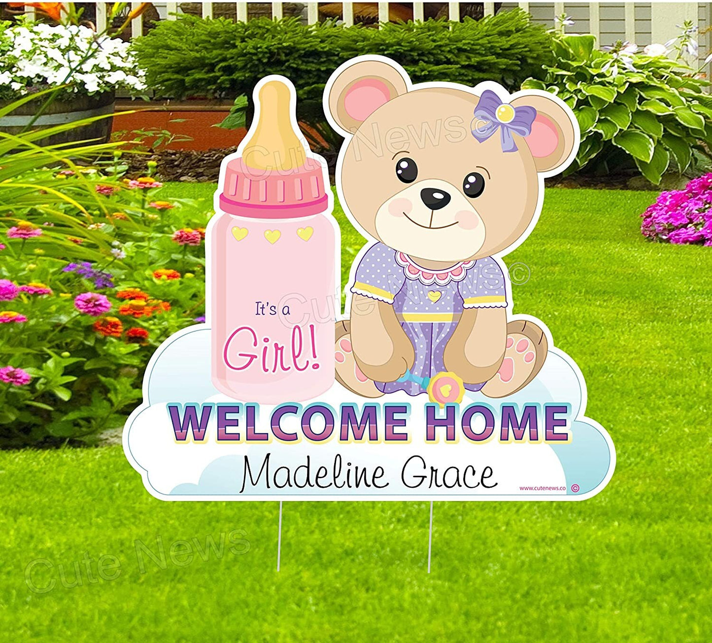 Welcome Home New Baby Elephant Yard Sign, Custom Name Its a Girl, Personalized Lawn Birth Announcement Newborn Arrival Stork Decoration Card
