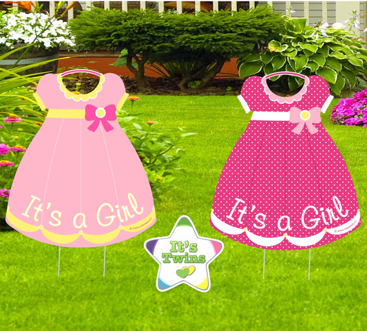 Twin Girls Baby Announcement Yard Signs: Welcome Home Decor