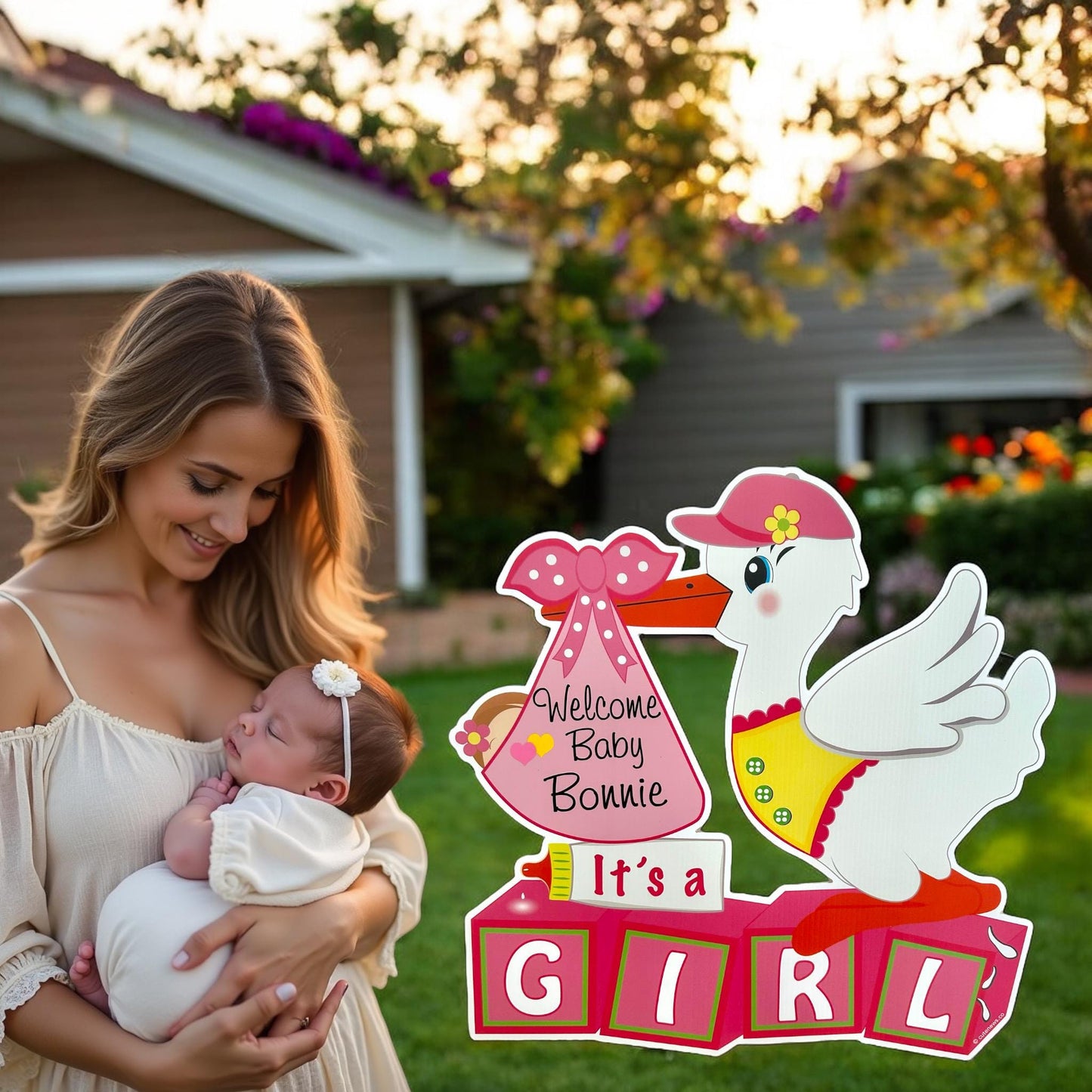 Stork Yard Sign: Newborn Baby Announcement, Sibling Star Signs, Outdoor Welcome Home Decor