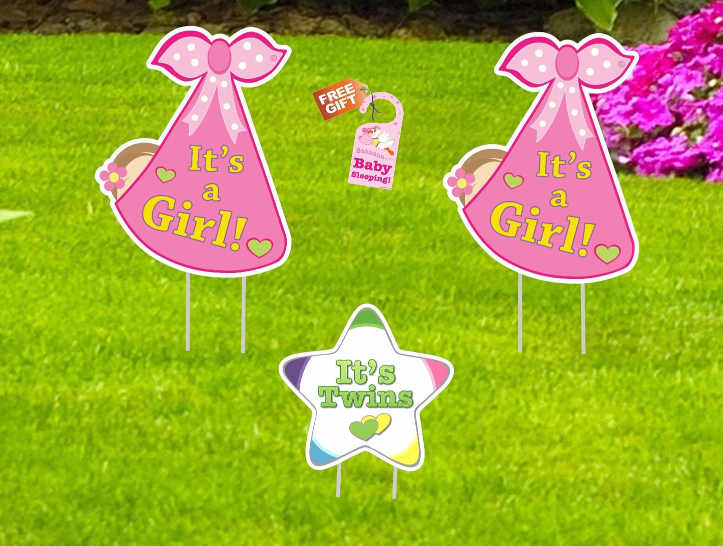 Twins Stork Yard Sign: Custom Newborn Birth Announcement