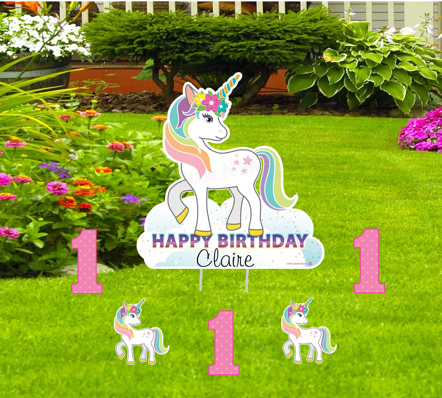 Personalized Unicorn 1st Birthday Yard Sign: Pastel Party Decor